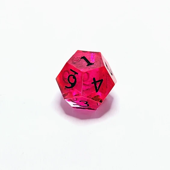 d12, filled bubble on side 1, tiny bubbles on 6, 10, 12