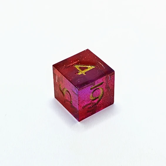 d6, corner chip on 4 and tiny bubbles on 4s